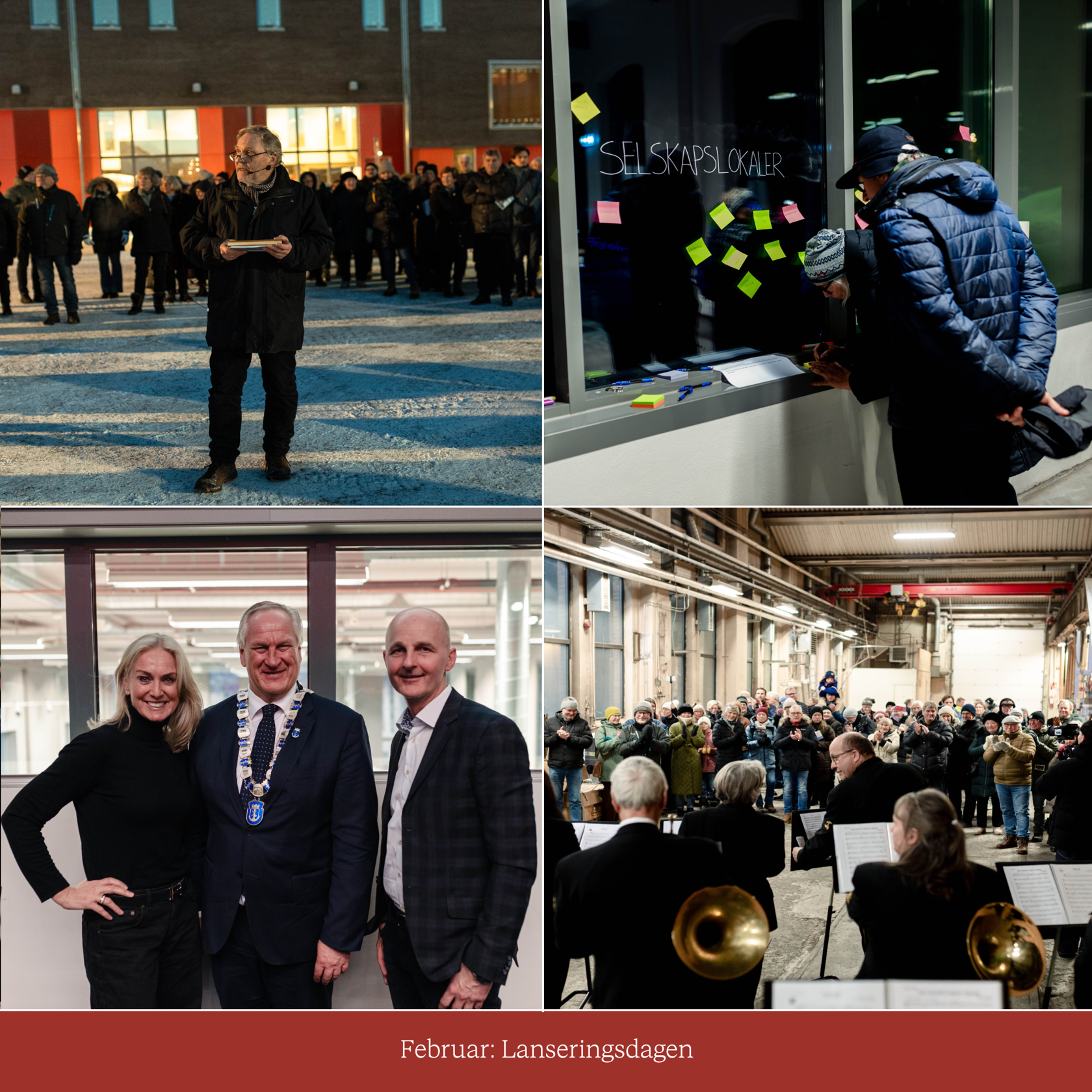 En bildecollage fra åpningen av Sundland Verk med ordfører til stede