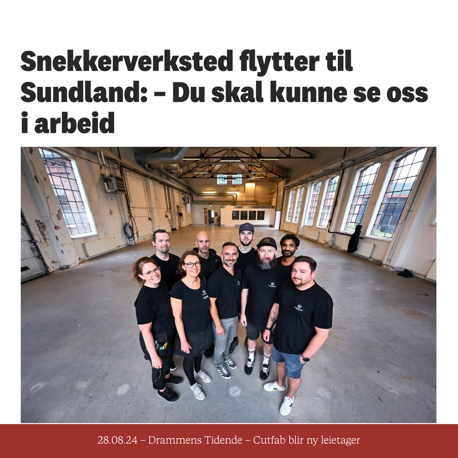 Sak i Drammens tidende i forbindelse med at CutFab ble leietager på Sundland Verk
