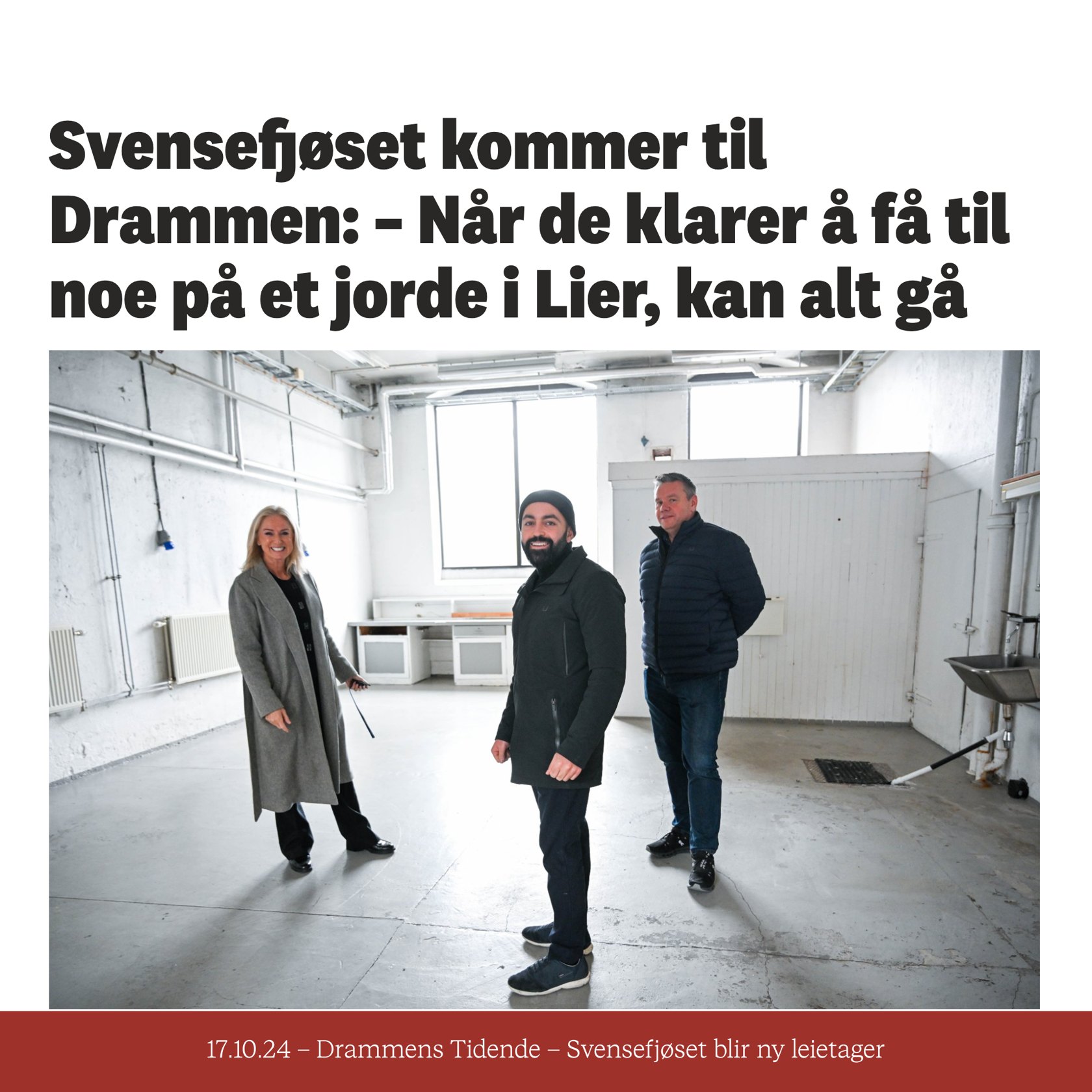 Medieomtale i Drammens tidende da Svensefjøset ble leietager på Sundland Verk.